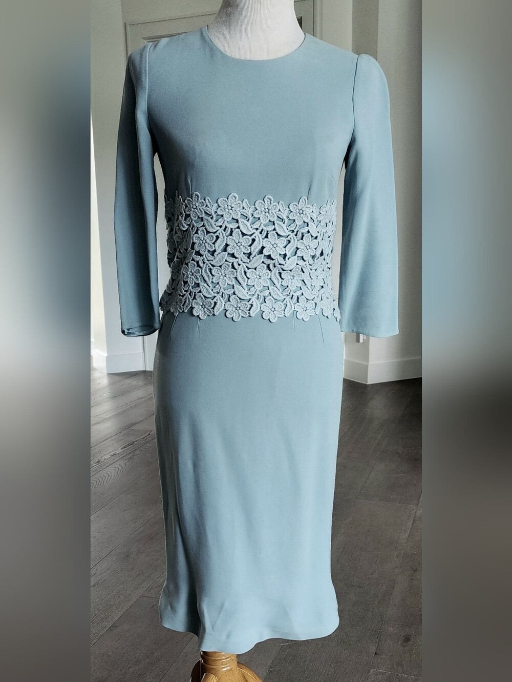 Dolce & Gabbana Pale Blue Lace Long Sleeve Sheath Dress IT 42 US 6